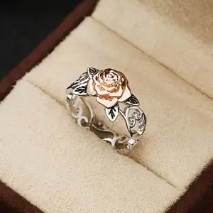 Promise Ring, Unique Hollow-Carved Exquisite Flower Design - Women's Anniversary Ring, Daily Casual Wear Accessory, Couple Matching Jewelry to Express Love, Perfect Gift Option