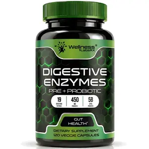 Digestive Enzymes with Prebiotics and Probiotics Supplement Capsules - 120 Count