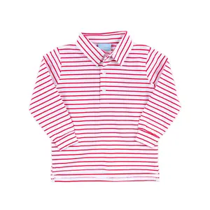 Red Stripe Long Sleeve Polo - Soft Knit Boys Shirt