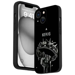 Thorn Crown King Patterned Straight Edge Phone Case for iPhone 15 16 14 Pro Max 13 12 11 XR XS Plus Shockproof Drop Protective Rugged Durable Silicone Cover Cellphone Protective