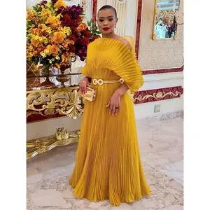 Royal Blue Maxi Dress | Royal Blue Polyester Elegant Off-Shoulder Pleated Maxi Dress | Long, Flowing Design with Batwing Sleeves, Formal Evening Gown for Women, Perfect for Formal Events and Special Occasions