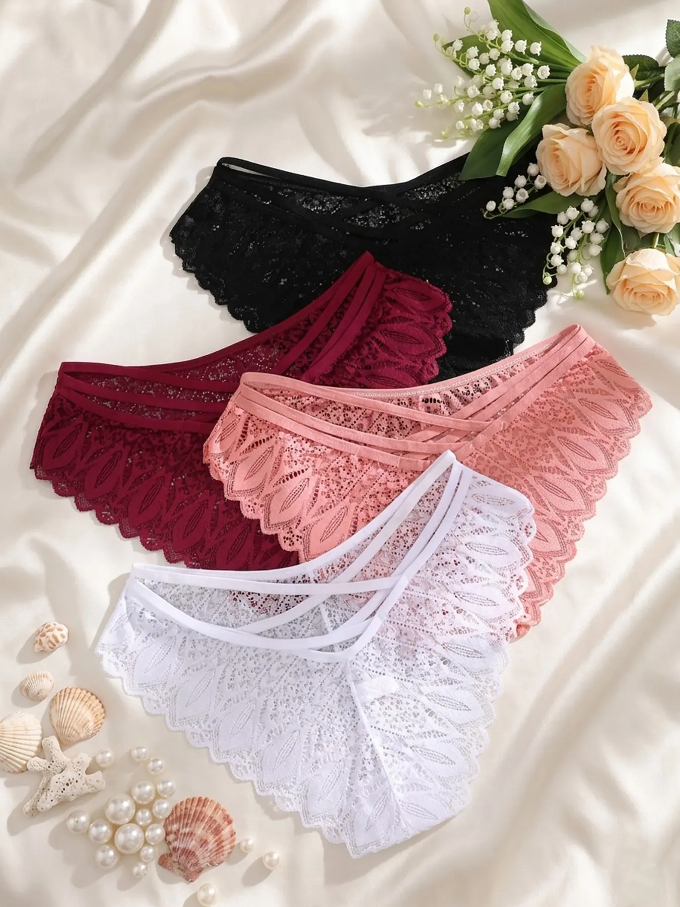 Women's Criss Cross Hollow Out Sheer Lace Knicker, Soft Comfy Fashion Breathable Underwear Fitted Panties Fit Drop Waist Casual Panty for Daily Wear, Ladies Underwear for All Seasons Lace Trim Knickers Womenswear, Breathable Comfy Innerwear