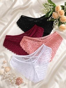 Women's Criss Cross Hollow Out Sheer Lace Knicker, Soft Comfy Breathable Drop Waist Panty for Daily Wear, Ladies Underwear for All Seasons