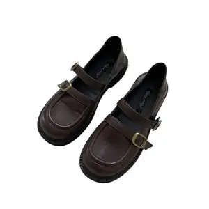 Nest Foot Women's Retro Mary Jane Flats, Adjustable Buckle, Round Toe, Comfortable Low Platform Loafers, Black/Brown wide sandals