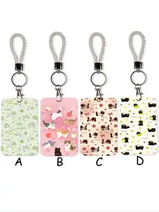 Apple Cat Pattern Keychain Charm, Bag Decoration, ID Card Protection Case, Unique Design, Suitable for Office, School, Travel, All Seasons Use