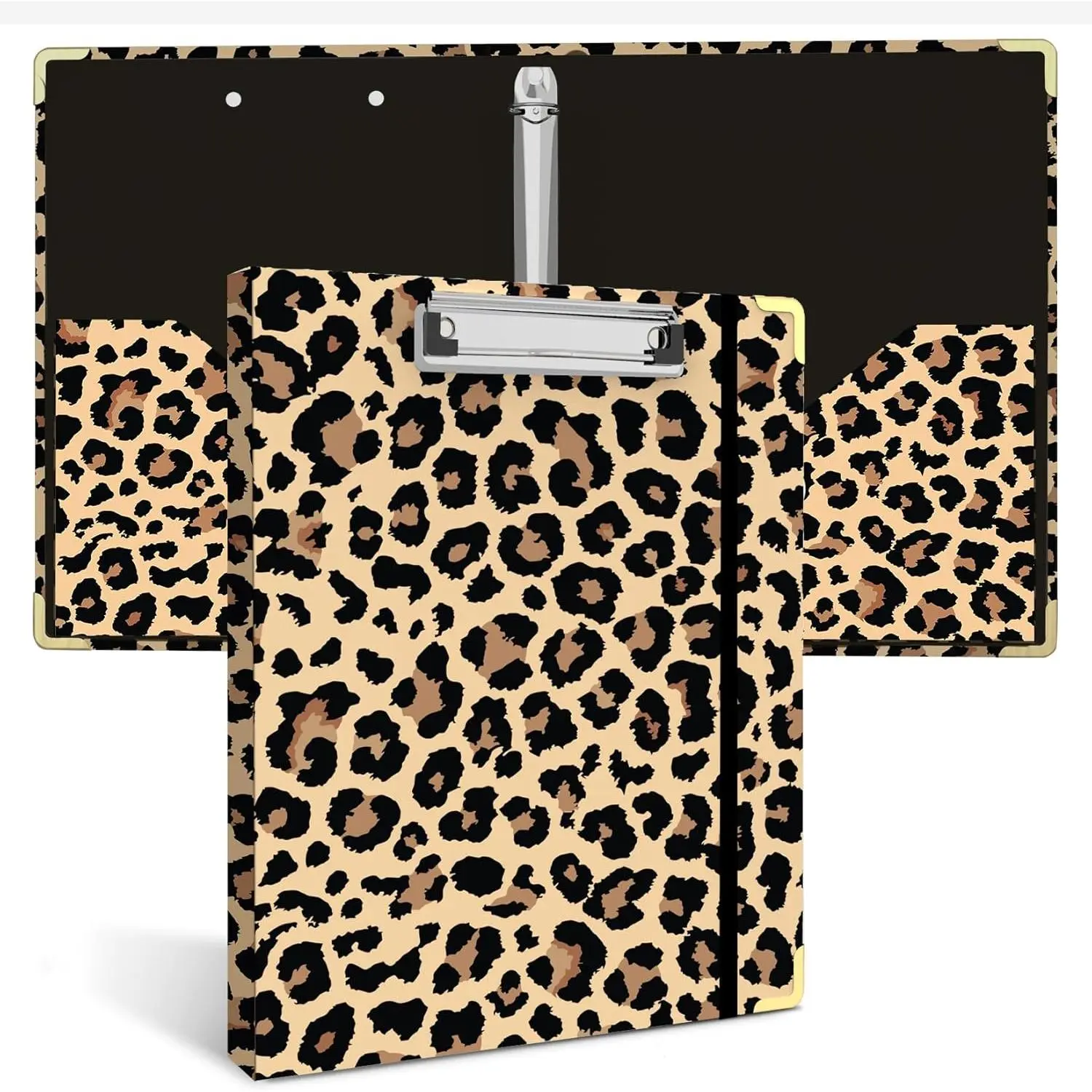 3 Ring Binder 1 Inch, Cute Leopard Decorative Hardcover Low Profile Clipboard with Storage, 1'' Round Ring Binders for Letter Size Paper, Binder Organizer for School Office Supplies( Spots)