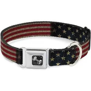 Buckle-Down Dog Collar Seatbelt Buckle Vintage US Flag Stretch 15 to 26