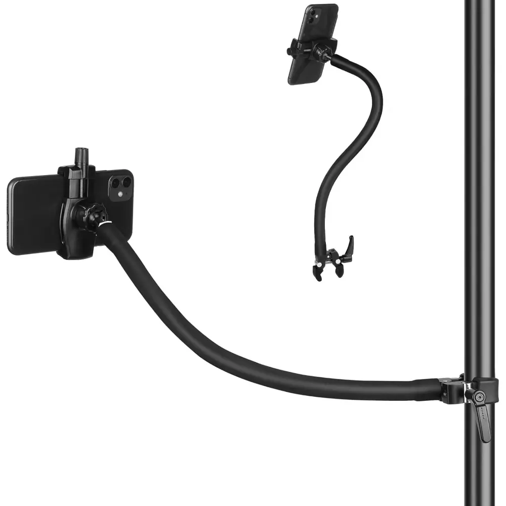 Steel Mobile Phone Holder with Silicone-Enhanced Super Crab Clip Mount, 50cm Flexible Gooseneck Stick Arm, Compatible with 3.5-7.5" iPhone Devices for Mic Stand, Stroller, Treadmill