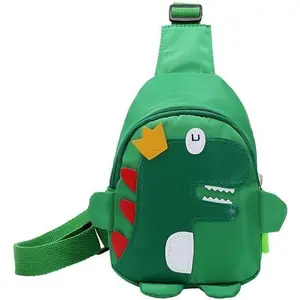 Kids Sling Bag - Small Nylon Crossbody Bag for Kids Travel, Dinosaur Pattern (Green)