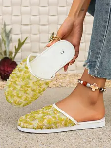 Women's Floral Textile Slippers, Lightweight & Breathable Design, Perfect for Indoor/outdoor Use, All-Season Comfort