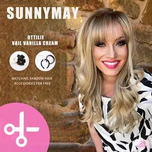 sunnymay 22 Inches Layered Style Women  Synthetic  OTTILIE Vail Vanilla Cream long curly brown  honey blonde  ash blonde  curly  glueless  ready to wear Knotless  Deep Wave  Deep Wave  Deep Wave  Deep Wave wig fashion
