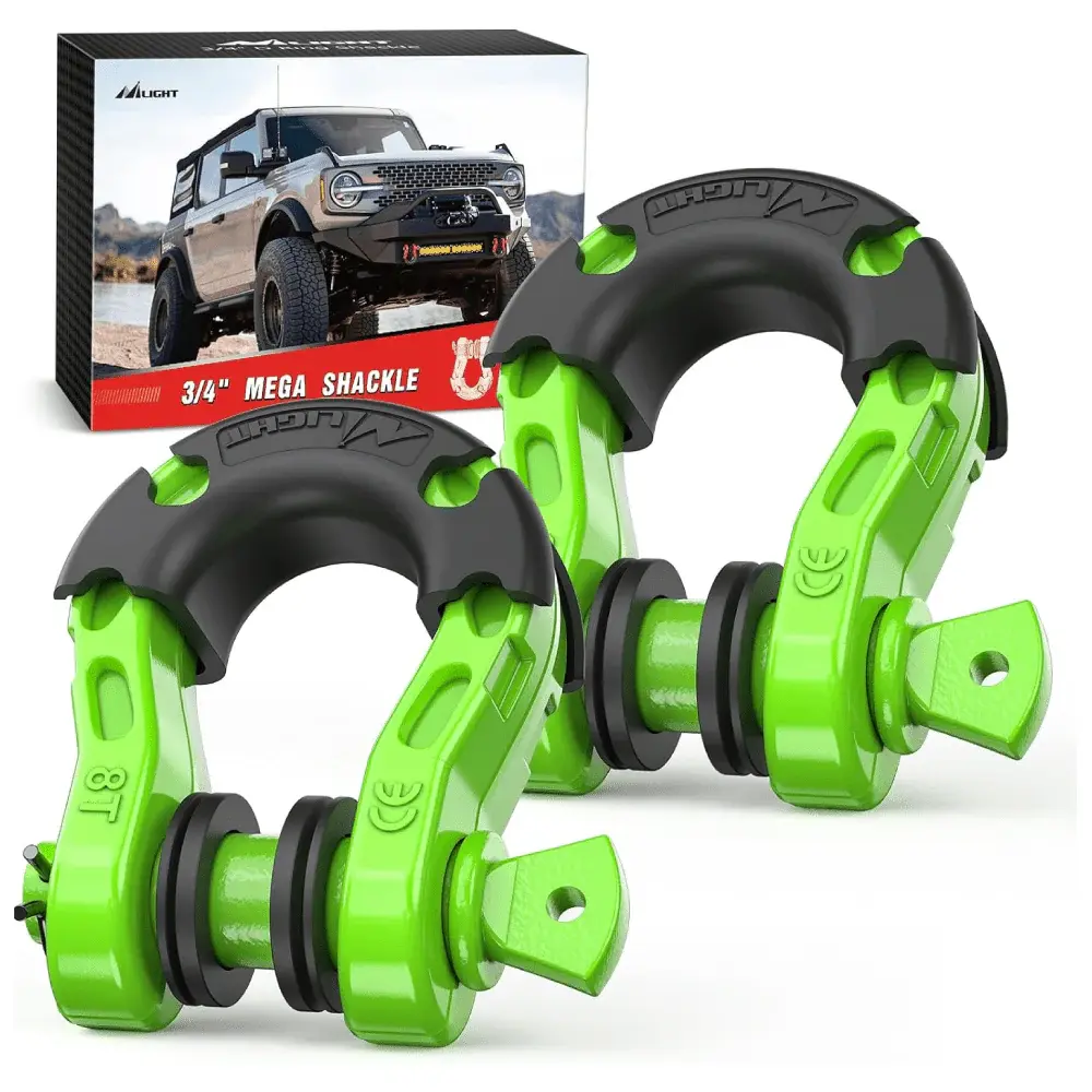 Nilight Heavy Duty 3/4-in Winch D-Ring Shackle Pair, 7/8-in Screw Pin, Corrosion-Proof, 68000LBS Off-Road Recovery Shackles with Green Isolators Kit, Winch Shackles