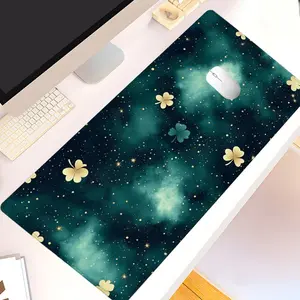 Lucky Clover Golden Stars Desk Pad Gaming Mousepad XXL Mouse Pad for Laptop Desk Mouse Pad Extra Large with Non-Slip Rubber Base Stitched Edges Surface for PC Gamers Office Workers & Home Use