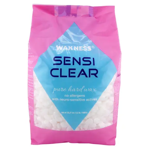 Waxness Sensi Clear Rosin-Free Hard Wax Beads (2.2 lb/1 kg) - Body Care, Synthetic, Soothing Gel Hair Removal - Hypoallergenic, No Strips Needed - For Very Sensitive Skin, Bikini Hair Removal