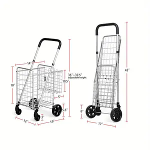 Brand New Adjustable Handle Rolling Utility Trolley With A Dolly Basket For Shopping.
