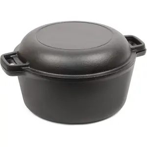 COMMERCIAL CHEF 5-Quart Cast Iron Dutch Oven with Skillet Lid - Pre-Seasoned Cookware for Even Heating & Versatile Cooking - Ideal for Home, Camping, & Travel - 12.7” x 10.3” x 6.3”