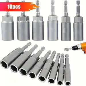 10-Piece Socket Adapter Kit, Hex Bit Socket Ultra-Deep 1/4 Hex Nut Driver Impact Wrench Set for Manual Lithium Ion Drills & Electric Tools