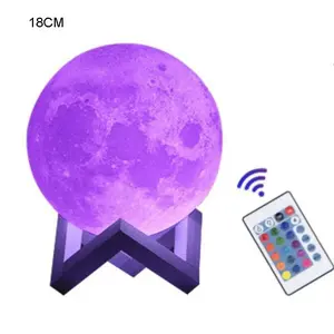 16-Color LED Moon Lamp with Stand and Remote Control Realistic 3D Carved Moon Surface Soft Frosted Lampshade Energy-Efficient LED Beads for Home Decoration and Night Light