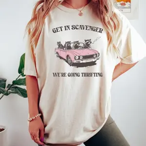 Get In Scavanger We Are Going Thrifting T-Shirt, Retro Raccoon T-Shirt, Trash Panda T-Shirt, Nostalgia T-Shirt, Retro 90s T-Shirt, Meme Graphic Tees