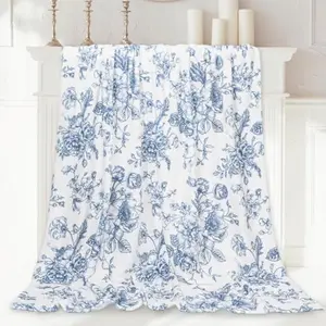 Eyesoul Floral Fuzzy Blanket Blue Flowers Throw Blanket Decorative Soft Cozy Flannel Blanket for Home Bed Sofa Couch Chair Durable Fine Washing Treatment