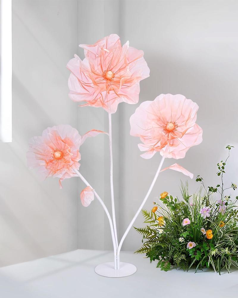 6 panels-5.58 ft Giant Flowers for Decoration,Large Fake Flower with Standing Stems and Base,Big Artificial Flowers for Home Decor,Wedding Background Decor,Shop Window Display,Banquet,Garden Party (Dark Champagne)