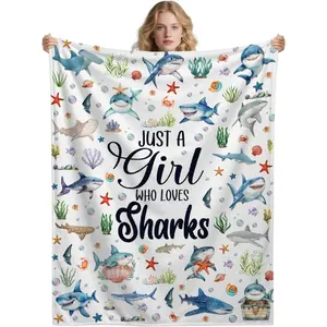 Shark Blanket,Just A Girl Who Loves Sharks for Girls Women,Underwater Ocean Animal Themed Decor,Shark Lovers Gifts,40"x50"-Kids/Throw Size
