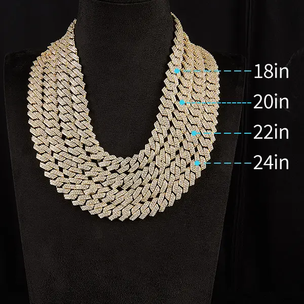 14mm 14k Real Gold Plated Copper Double Row Full Iced Out Cubic Zirconia Cuban Link Necklace,  Anti-Tarnish Hip Hop Miami Jewelry with Secure Box Clasp