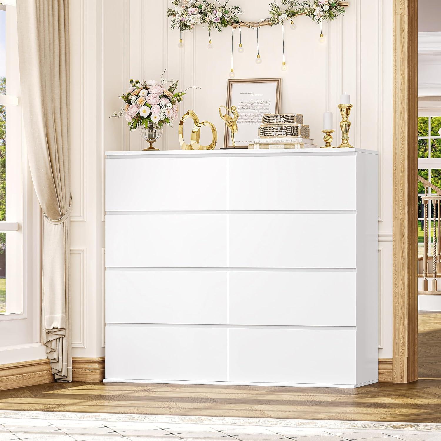 FOTOSOK 8 Drawer Dresser for Bedroom, Modern Wood Dressers with Deep Drawers for Living Room