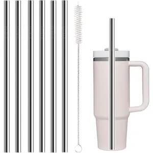 Stainless Steel Straw Replacement for  40 oz 30 oz,6 PCS Straight  Metal Straws with Cleaning Brush, Compatible for 40oz  Cup Tumbler