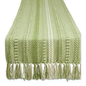 Design Imports 15" x 108" Braided Stripe Fringed Table Runner