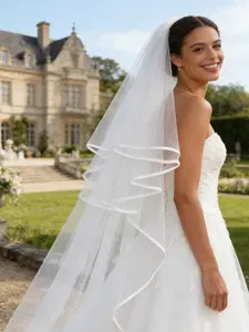 A romantic, ruffle-trimmed bridal veil—a soft, layered tulle wedding veil that is light and elegant, crafted especially for brides hosting a garden wedding