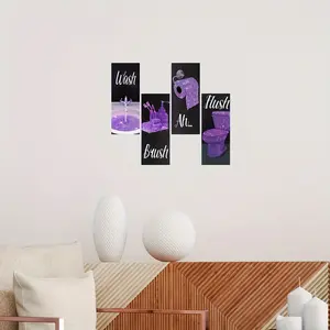 4 Piece Wooden Plaques, High-End, Shiny, Decorative Design, Flat Printing Thickness 0.11in, Wall Decor Crafts, Multifunctional Bathroom Hanging, Wooden Wall Art