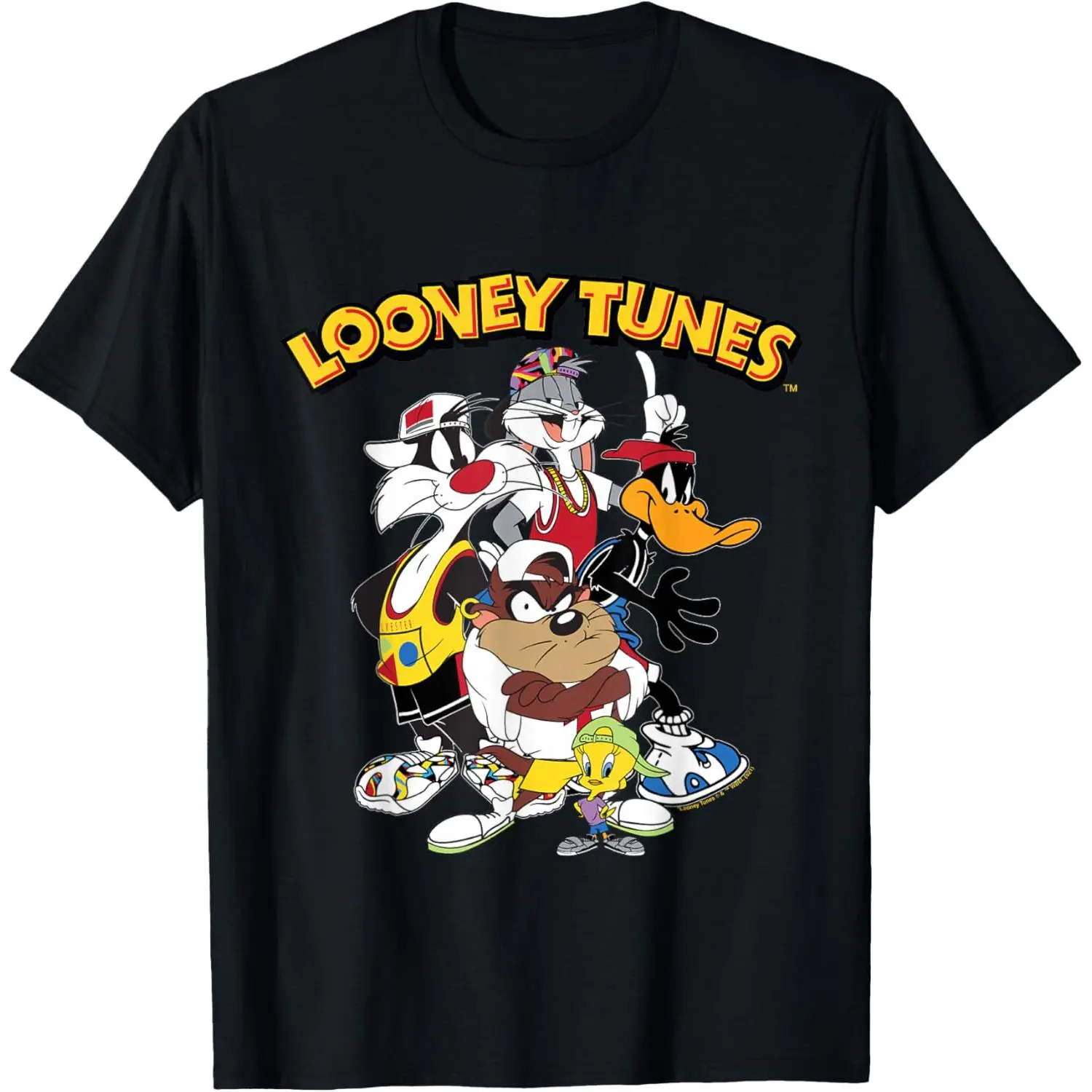 Casual Short Sleeve Graphic T-Shirt with a Round Neck, Featuring Sylvester, Taz, Daffy, and Bugs, Tops, Warner Brothers, Officially Licensed Warner Brothers Product, Cartoon