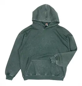 Men's Oversized Lightweight Stone Washed Cotton Hoodie - High Level HL Forest Green Vintage, Boxy Fit, Drop Shoulder, No-Drawstring Hood, No-Lining, Minimalist Plain Casual Menswear Tops