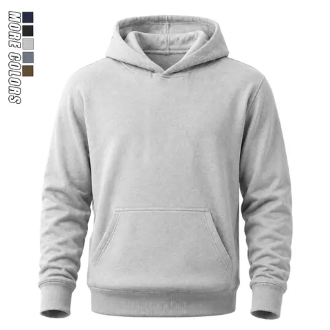 Men's Minimalist Plain Solid Pullover Hoodie - Long Sleeve Tops, Classic Kangaroo Pocket, Rib Cuffs, Super Soft Fleece, Loose Casual Streetwear for Spring, Autumn Daily Wear, Super Soft Men's Hoodies