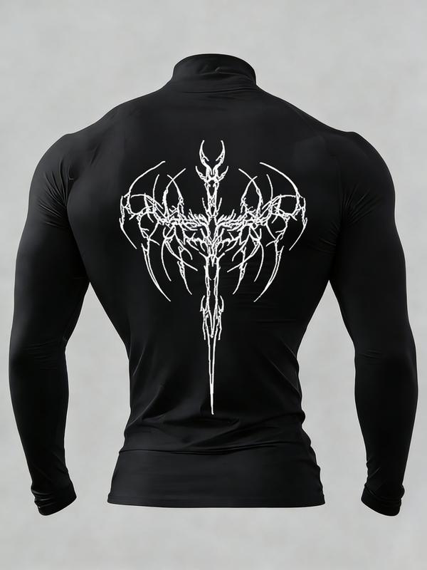 Y2K Cyber Goth Compression Shirt Men | High Neck Quick-Dry Long Sleeve | Gym Workout & Streetwear | Moisture-Wicking Performance Top with Metal Band-Inspired Graphic | Edgy Aesthetic Fitness Wear Compression Workout Shirts