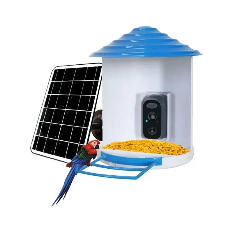 Solar Powered AI Bird Feeder Camera, IP66 Waterproof Outdoor Security Cam with PIR Motion Detection, Two-Way Audio, Infrared Night Vision, Built-in 5200mAh Rechargeable Battery