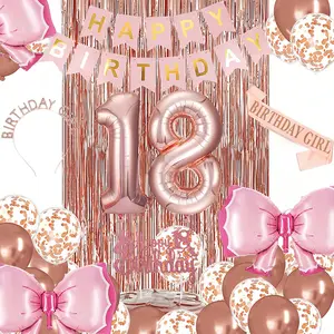 73pcs Girl Birthday Party Decorations Set Plastic/Paper Happy Birthday Banner With Number Balloons, Crown & Sash, Cake Topper With 18/30/40 Numbered Balloons For Age Birthday Anniversary