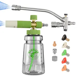 Foam Cannon Wide Mouth for Pressure Washer, Thick Snow Foam Lance for Car Wash, Adjustable Soap Cannon with 1/4 Inch Quick Connector，Dual Connector Foam Cannon for Pressure Washer WIith 5 Nozzle Tips