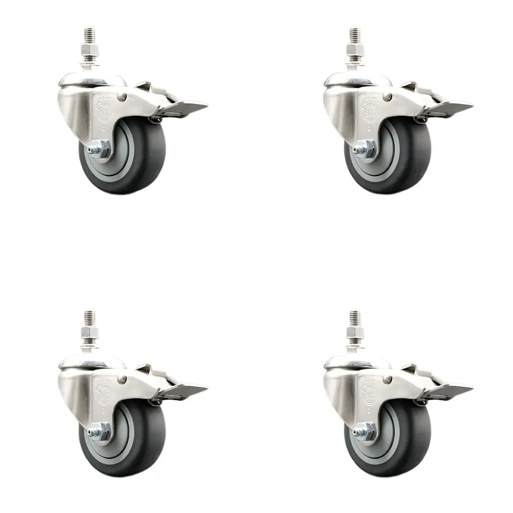 Service Caster SCC-SS316TSTTL20S314-TPRB-M1215-4 Thermoplastic Rubber Swivel Stem Caster with 3 in. Caster Wheels - 12 mm Metric Threaded Stems - 316 Stainless Steel Casters - Set of 4