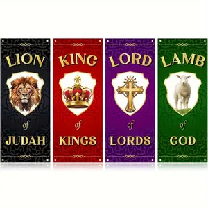 Lion Lord Of Lords Pattern Backdrop Banner, 4 Counts/set Easter Theme Backdrop Banner, Wall Decor for Church Sanctuary Walls, Celebrations, Gifts, Ornaments