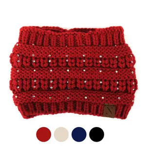Nollia Women's Rhinestone Knit Winter Headband Ear Warmer – Wide Fit, Nollia