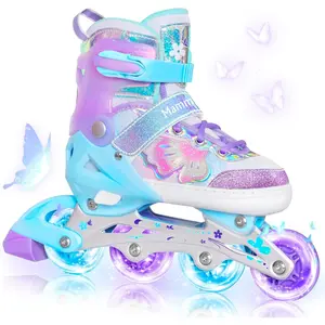 Inline Skates for Girls Kids, 4 Size Adjustable Butterfly Roller Skates with Vibrant Colors Flashing Wheels, Indoor Outdoor for Beginners Women Lady