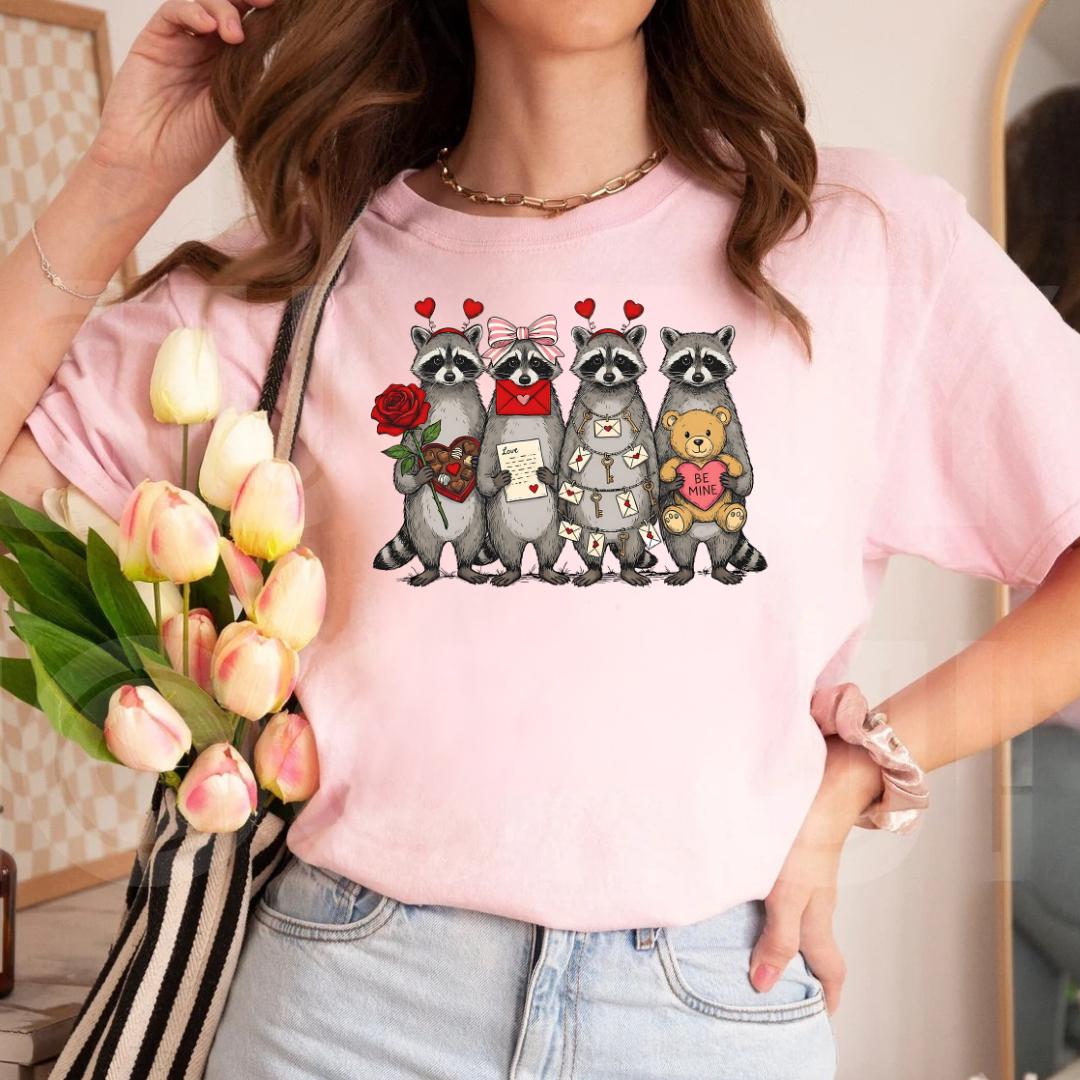 [Valentine] Raccoon Valentines Day Hoodies SweatshirtTshirt, Feral Raccoon Sweater, Funny Coquette Love Pullover Be Mine Heart Vday Crewneck, Gift For Girlfriend, Cozy Valentine Outfit