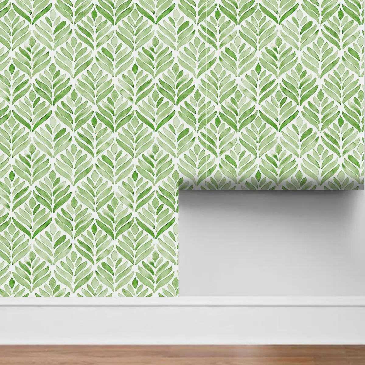 Fresh Watercolor Leaf Wallpaper, Peel and Stick Adhesive, Elegant Design for Living Room Kitchen Bedroom, Waterproof Removable Decor