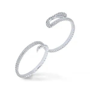 Trendy Cubic Zirconia Snake Statement Two Finger Ring Sterling Silver