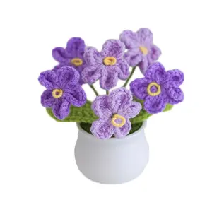 Knitting Crochet Forget Me Not Flowers Potted Plants, Gradient Forget Me Not Flowers for Wife, Girlfriend and Women, Handmade Flowers for Car Decoration, Home Decoration，DTY fabric