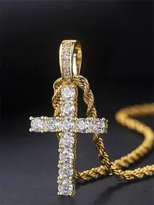 Elegant Sparkling Classic Cross Pendant Crystal Necklace, Versatile and Lightweight, Perfect for Festivals, Parties, and Daily Wear