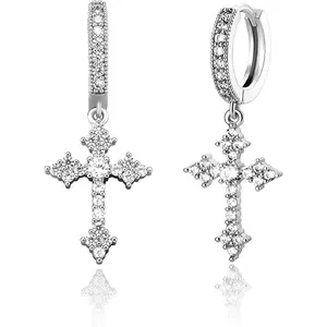 Cross Earrings for Men Women Hypoallergenic Dangle Hoop Earrings Cubic Zirconia Earrings