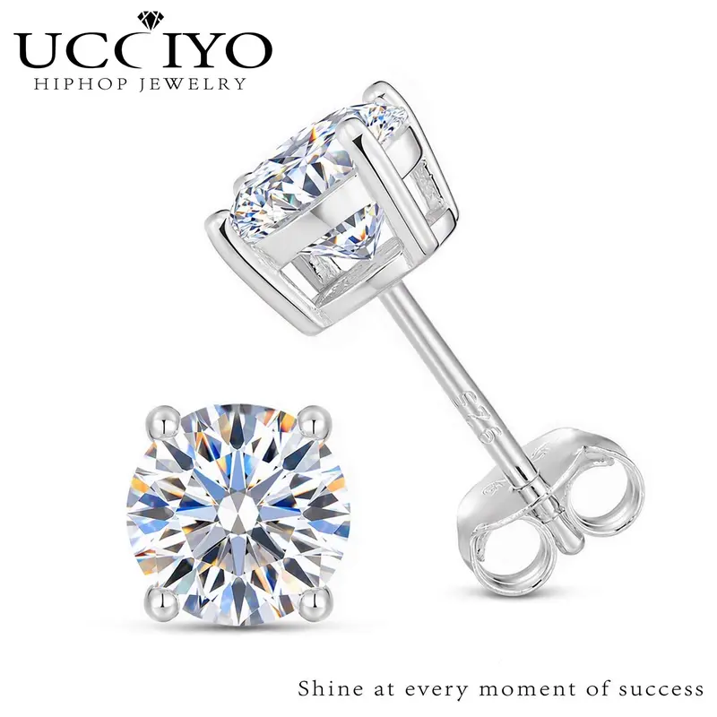 UCClYO S925 Silver 4-Prong Solitaire VVS1 Synthetic Moissanite Stud Earrings for Women, Engagement, Wedding Anniversary Fine Moissanite Jewelry【#E75】